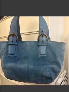 Coach Light Blue Suede Tote